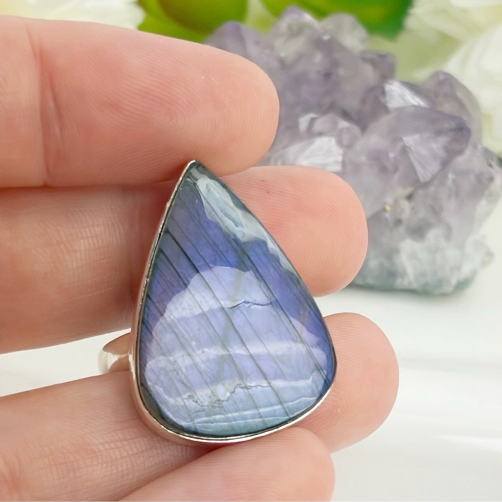 Purple Labradorite Ring Size 9 Pure Sterling Silver 925 Colorful Boho New - Picture 3 of 11